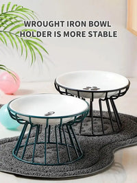 1Set Pet Ceramic Bowl Iron Rack Cat