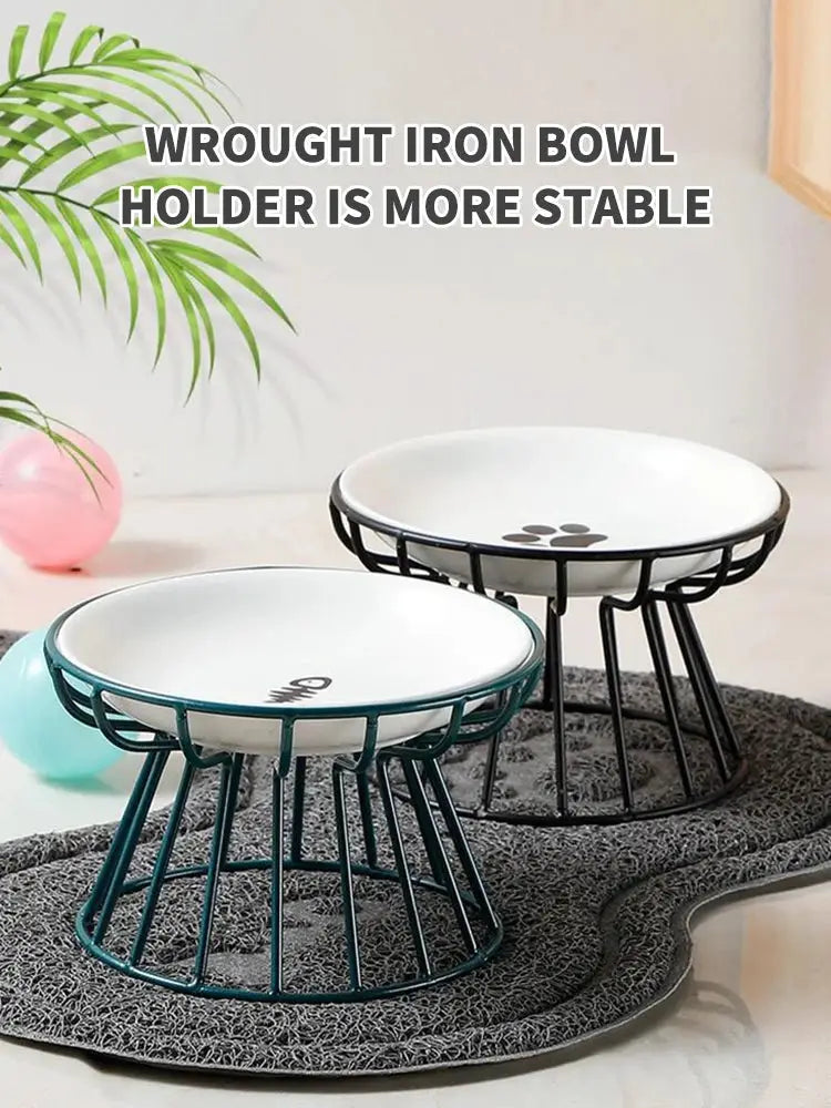 1Set Pet Ceramic Bowl Iron Rack Cat