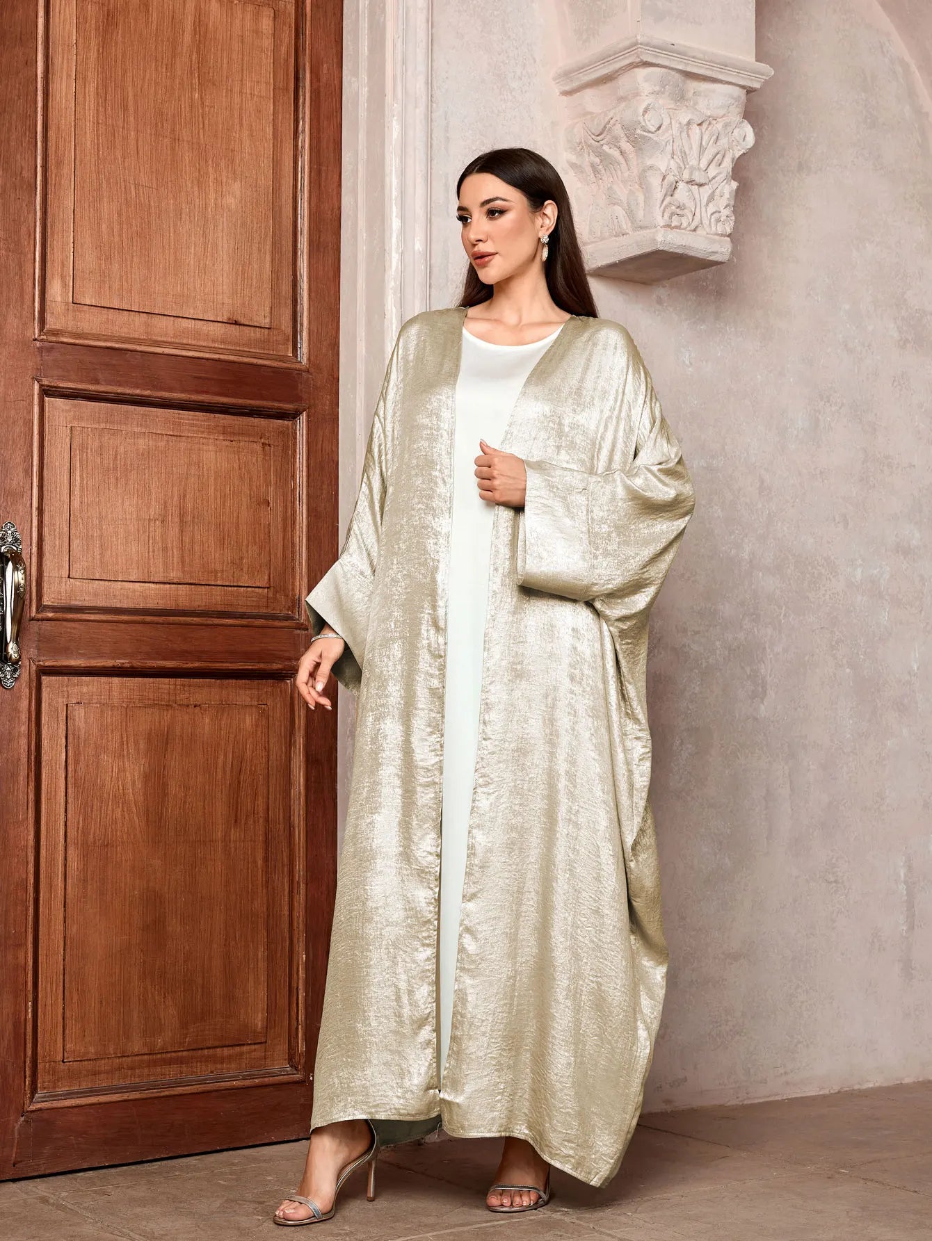 2024 Ramadan Eid Shiny Batwing Satin Open Kimono Abaya Dubai Luxury Muslim Abayas For Women Kaftan Dress Islamic Clothing Femme