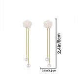 Obega Korean White Flower Imitation Pearl Stud Earrings Gold Color Tassel Super Fairy Long Earrings Girls Gift Bridal Jewelry