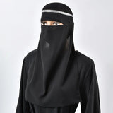 Middle East Chiffon Hijab With Rhinestone Mesh Mask Tie Instant Hijab Islamic Plain Color Scarf Middle East Full Cover Khimars