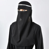 Middle East Chiffon Hijab With Rhinestone Mesh Mask Tie Instant Hijab Islamic Plain Color Scarf Middle East Full Cover Khimars