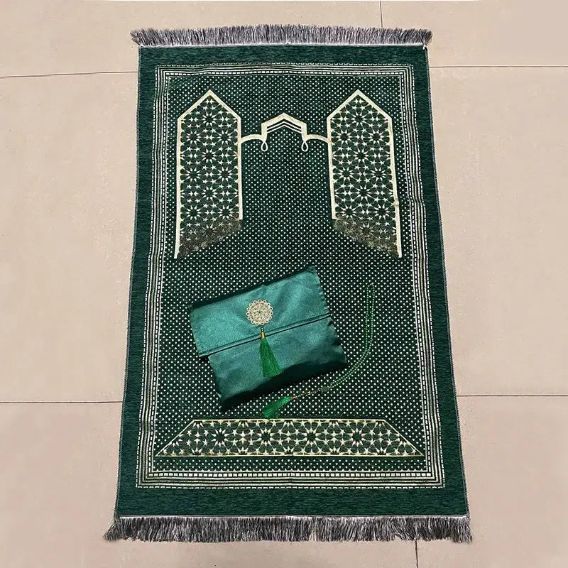 Ramadan Prayer Mat Sets Rug+tasbih +bag, Travel Worship Blanket Islamic Muslim Tasbih sejadah 70*110cm