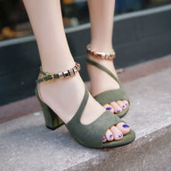Summer Women Fish Mouth Style High-Heeled Shoes Size 43 Solid Color Fashion Beaded One-line Buckle All-matching Low Top Sandals