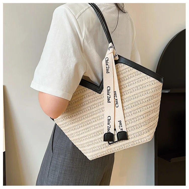 Ladies Beach Bag Vintage Handmade Woven Shoulder Handbag Large Capacity Rattan Bags Summer Vacation Casual Handbags Bolso Mujer