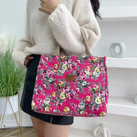 Fashion Floral Print Tote Bag, Portable Canvas Lunch Bag, Women's Casual Handbag & Bento Mommy Bag For Picnic Travel