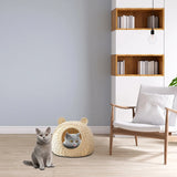 Cat Shaped Rattan Cat Bed Indoor Washable Kitten Nest Pet Semi-Closed Cage Small Cat Playing Sleeping Kennel Pet Supplies