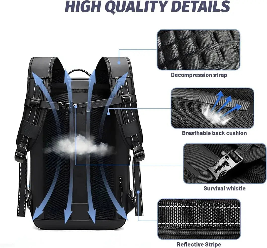 60L Airback Vacuum Compression Backpack with Wheels Expandable Men Waterproof Carry On Travel Backpacks 17 inch Laptop Backpack