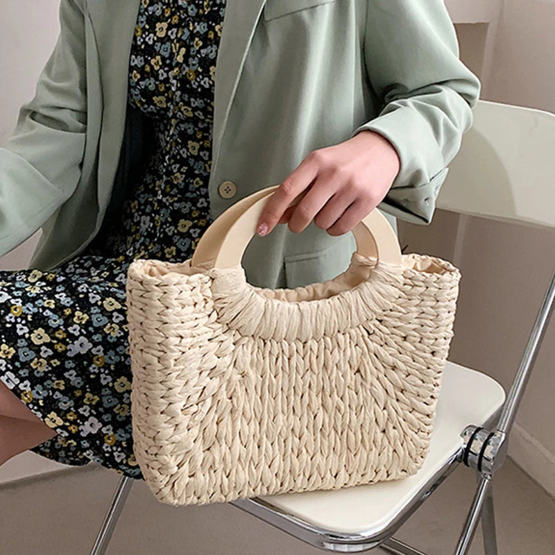 Straw Woven Basket Handbag