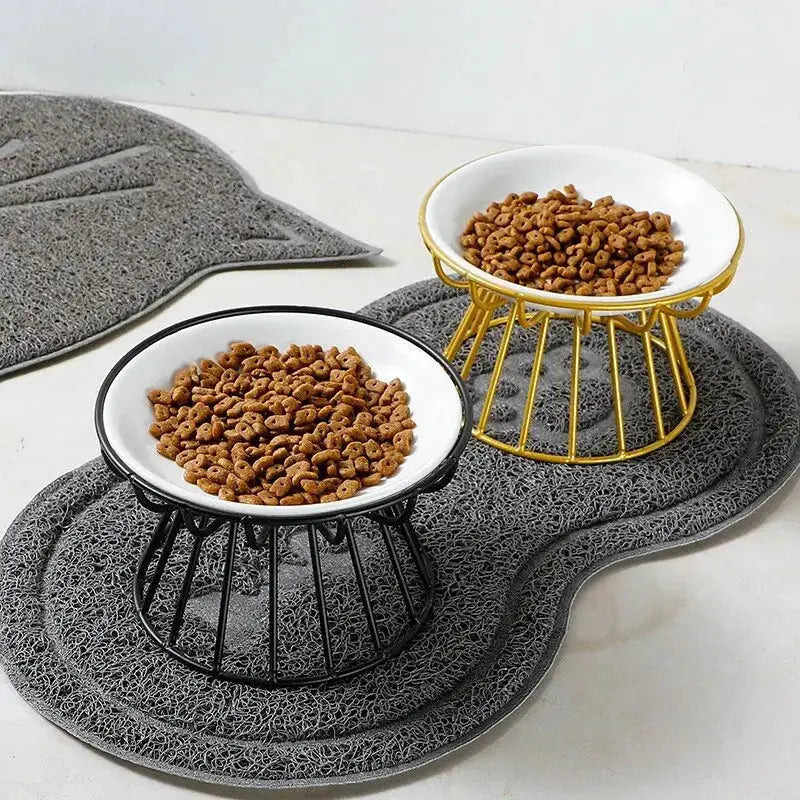 1Set Pet Ceramic Bowl Iron Rack Cat
