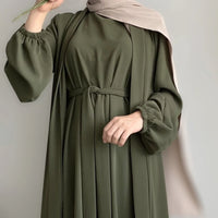 2 Piece Abaya Set Kimono with Inner Dress Muslim Abayas for Women Dubai Luxury Turkey Ramadan Islam Matching Hijab Outfit Kaftan
