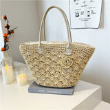 Summer Large Capacity Hand Knitting Straw Bag with Inner Pocket Casual Crochet Beach Handbag Travel Vacation Shopping Tote 2025