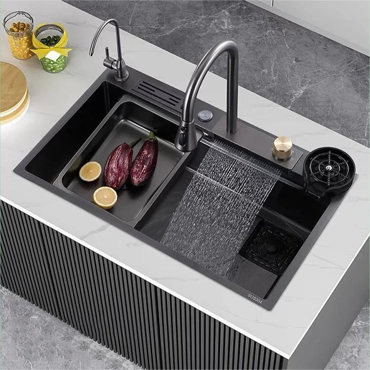 Stainless Steel water fall  kitchen sink Modern Design Handmade Sink with Cup Washer for Bar Cafe Kitchen Island