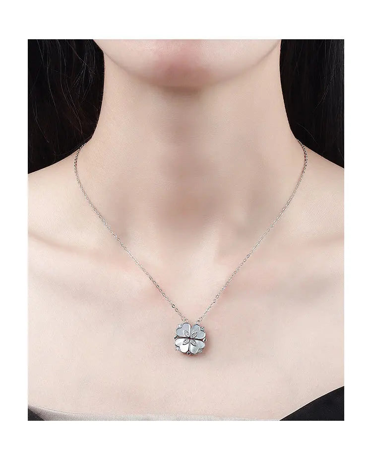 CARLIDANA Luxury Lucky Four Leaf Clover Necklace Love Heart Shell Pendant Choker Necklace for Women Stainless Steel Jewelry Gift
