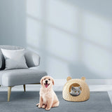 Cat Shaped Rattan Cat Bed Indoor Washable Kitten Nest Pet Semi-Closed Cage Small Cat Playing Sleeping Kennel Pet Supplies