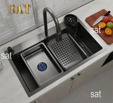 Stainless Steel water fall  kitchen sink Modern Design Handmade Sink with Cup Washer for Bar Cafe Kitchen Island