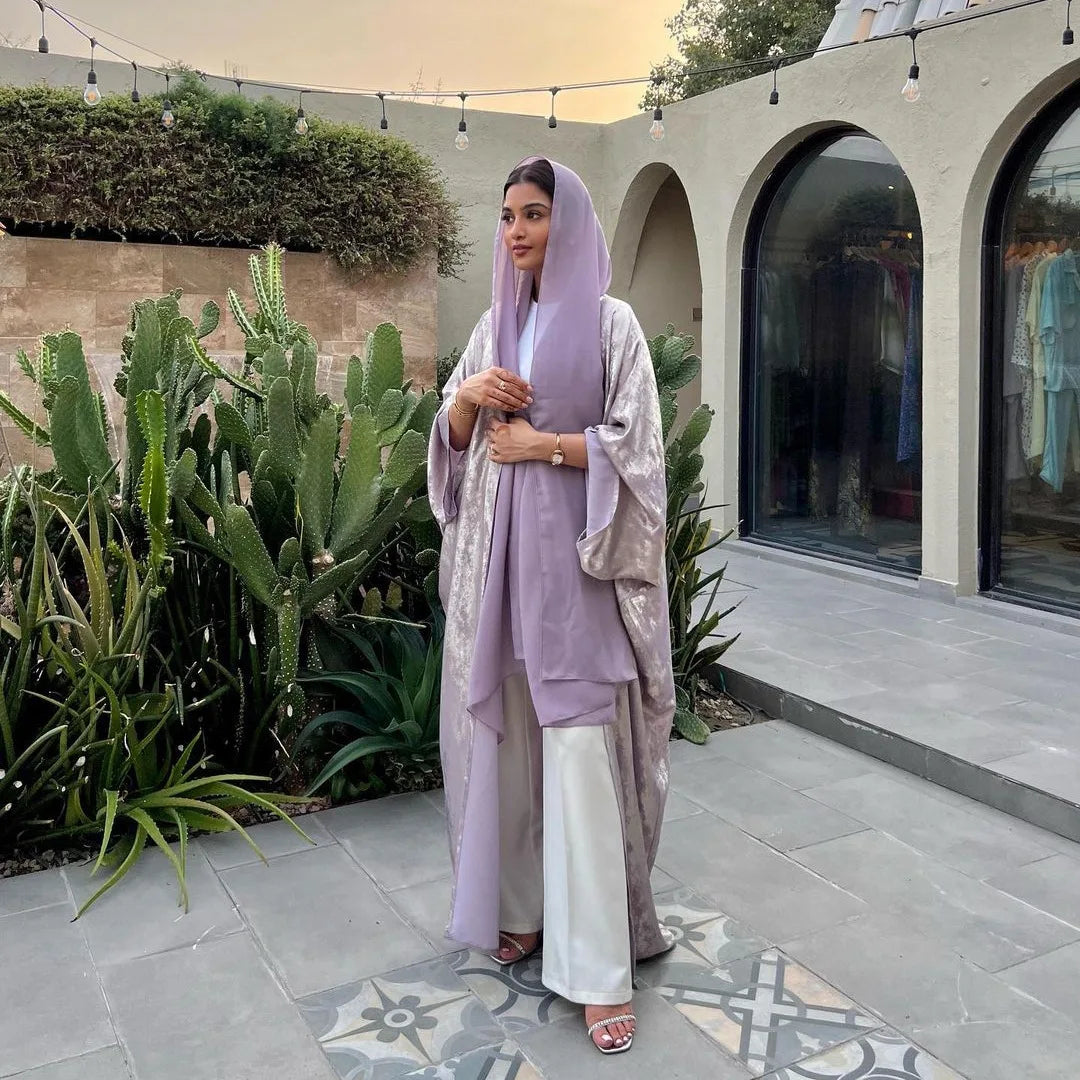 Shiny Party Abaya Ramadan Eid Batwing Satin Open Kimono Dubai Luxury Muslim Damen Abayas For Women Kaftan Dress Islamic Clothing
