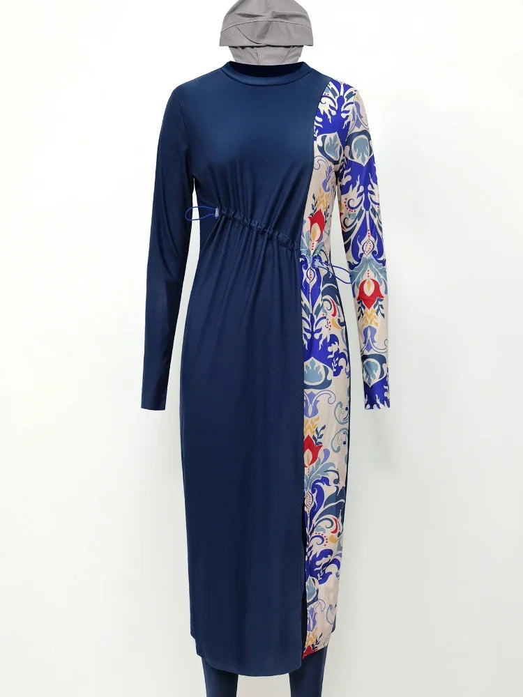 Summer Muslim Women 3 Piece Swimwear Set Hijab Swimsuit Maxi Dress Full Cover Up Islam Summer Abaya Dubai Modest Swimwear 2025