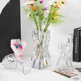 Irregular Transparent Glass Flower Vase 23cm*9cm Big Flower Bottle Tabletop Hydroponic Pot Home Living Room Table Decorations