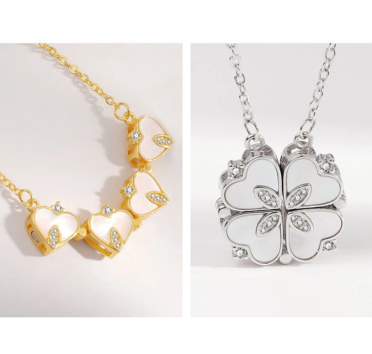 CARLIDANA Luxury Lucky Four Leaf Clover Necklace Love Heart Shell Pendant Choker Necklace for Women Stainless Steel Jewelry Gift