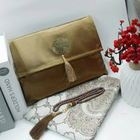 Muslim Prayer Rug, Portable Prayer Mat Prayer Beads Set with Satin Pouch, Travel Prayer Mat Ramadan Gift, Islamic Gift