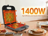XXL Sandwich Maker for 4 Sandwiches, Non-Stick Coating, Fast Heating, Automatic Temperature Control, Led Indicator, Vertical Storage, Bpa Free, 1400W