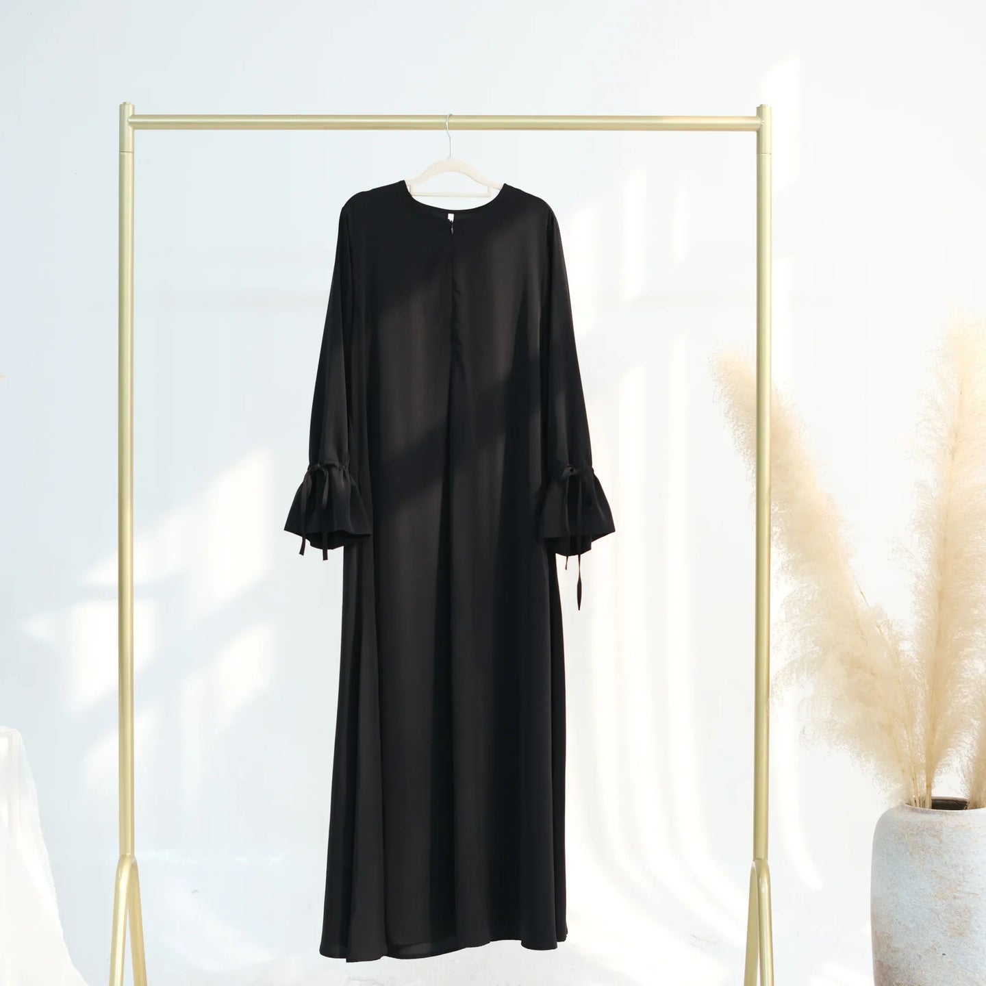Ramadan Eid Plain Black Abaya Dubai Women drawstring Islam Muslim Maxi Kaftan Dress Kebaya Caftan Marocain Robe Femme Musulmane