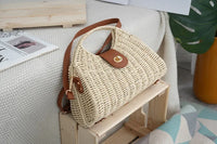 2024 Summer New Artistic Vintage Woven Handbag Single Shoulder Crossbody Bag Beach Vacation Fiberglass Strap Polyester Lining