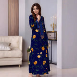 Women Vintage Long Sleeve Abaya Floral Print Muslim Maxi Dress Fashion Sundress Robe Femme Marocain Dubai Turkey Vestido