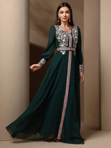 TOLEEN-Women's Kaftan Jalabiya Dress, Moroccan Style Dresses, Floral Embroidery Patchwork, Jacquard Belt, Luxury, Elegant, 2024