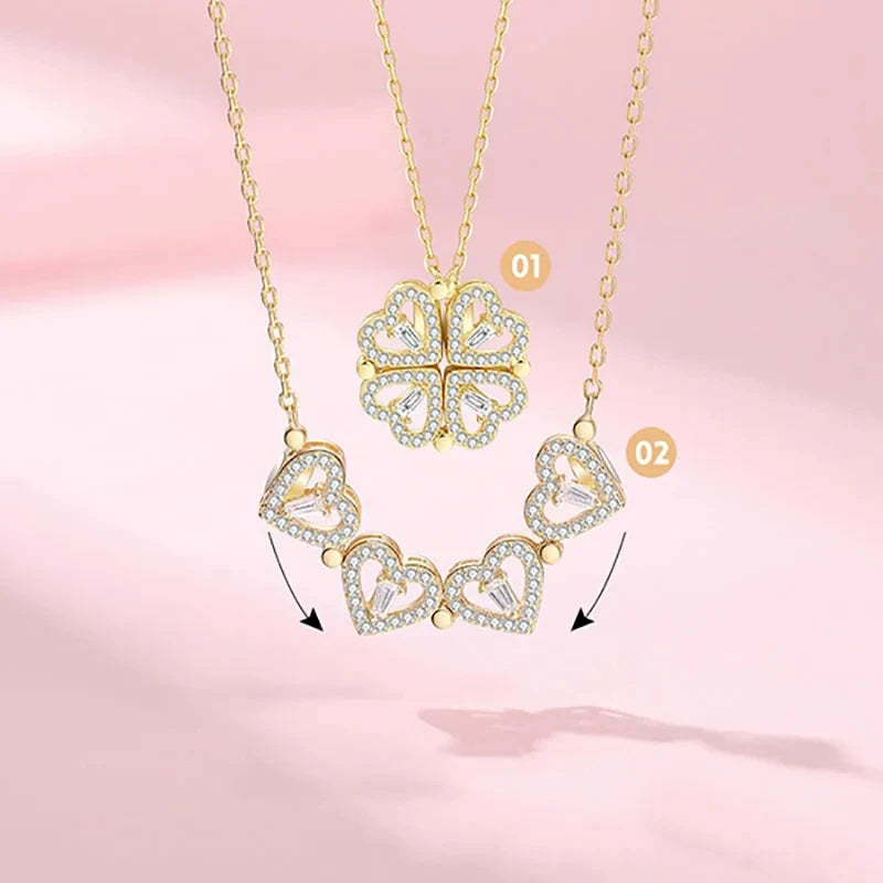 Love Magnetic Pendant Necklace Ladies Clover Necklace Heart Shaped Clover Necklace Lucky 4 In 1 Love Pendant Jewelry Gift