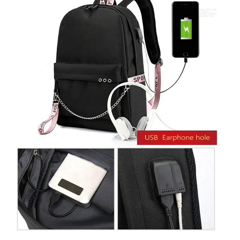 Usb School Bags For Girls Casual Backpack Teenagers Children Bookbags Large Capacity Middle High College Teen Schoolbag