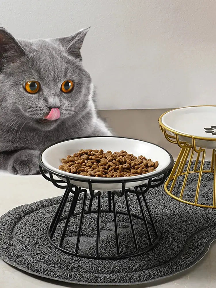 1Set Pet Ceramic Bowl Iron Rack Cat