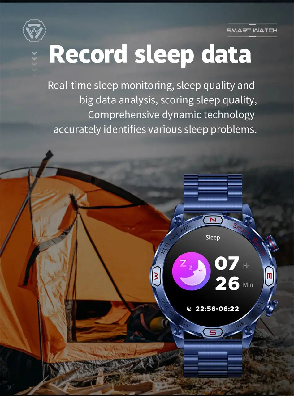 1 ATM Waterproof Smart Sport Watch Men With 450MAh Battery Health Monitoring Bluetooth Call Outdoor Compass Military Smart Watch