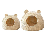Cat Shaped Rattan Cat Bed Indoor Washable Kitten Nest Pet Semi-Closed Cage Small Cat Playing Sleeping Kennel Pet Supplies