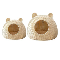 Cat Shaped Rattan Cat Bed Indoor Washable Kitten Nest Pet Semi-Closed Cage Small Cat Playing Sleeping Kennel Pet Supplies