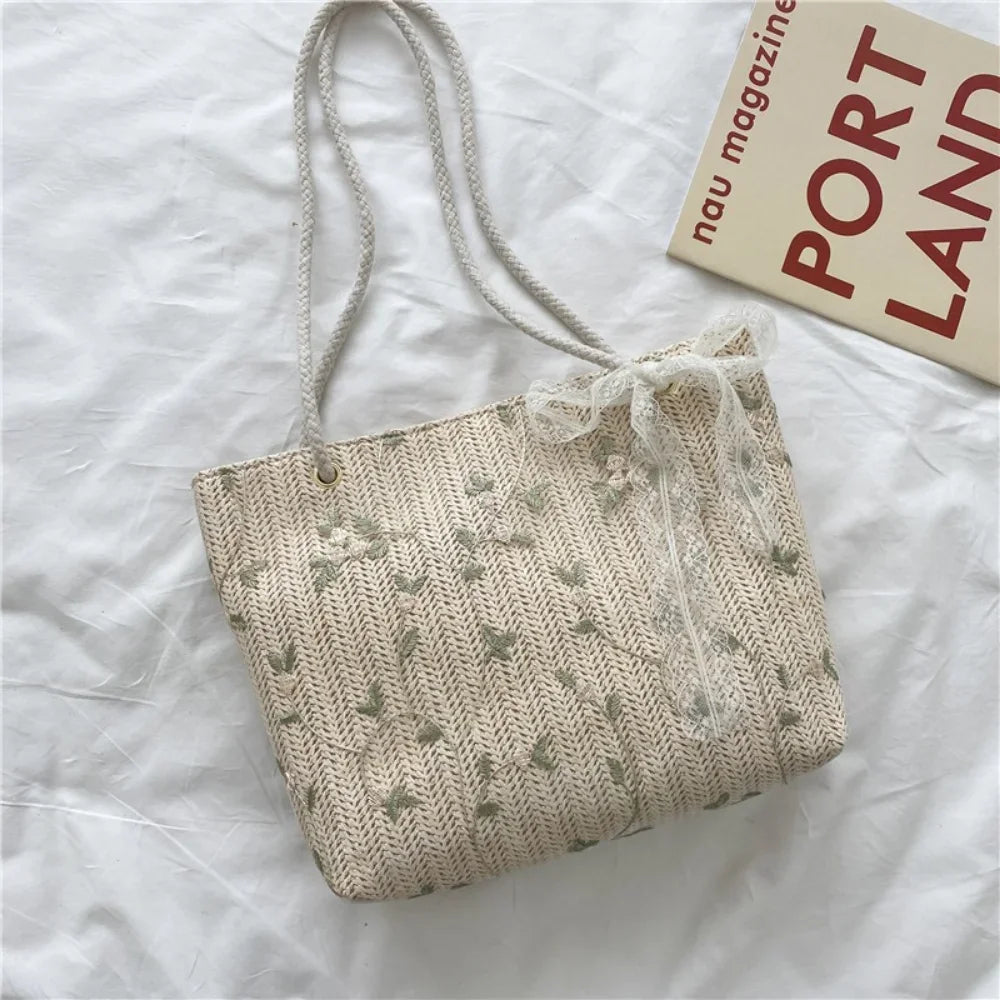 Women Handbag Lace Ins Straw Multi-purpose Single Shoulder Bag Female Fashion Large Capacity Hand Woven Totes for Ladies