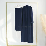 2 Piece Abaya Kimono + Inner Dress Matching Muslim Set Women Dubai Luxury Ramadan Balloon Sleeve Wrinkles Islamic Outfit Kaftan
