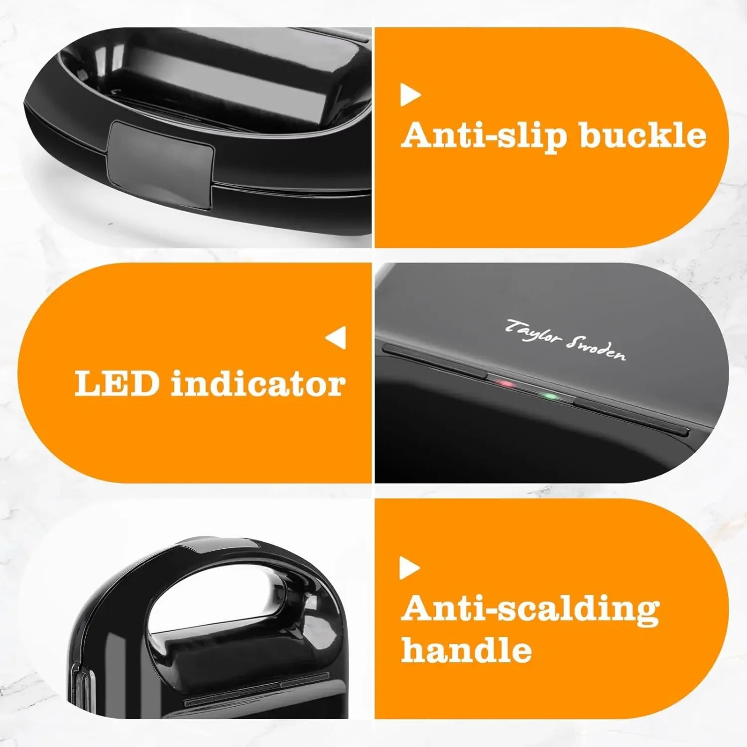 Taylor swoden - Bruno 3 en 1 sandwichera, gofrera, Prensa Panini, 1200W, tiene capacidad para 4 sándwiches, placas desmontables