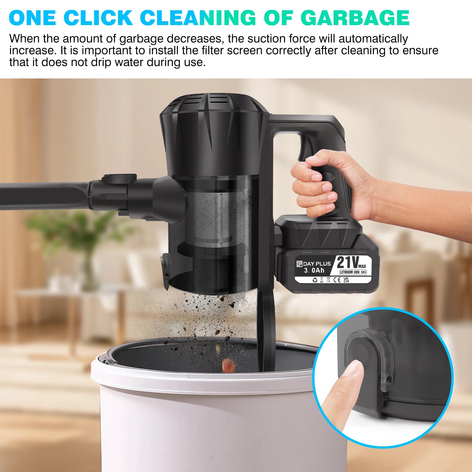 DayPlus Cordless Upright Stick Vacuum Cleaner,3 In 1 Wireles Handheld Vacuum Cleaner 130000RPM Brushless for Carpets, Hard Floor