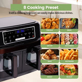 Hot air fryer 2 chambers with viewing window, 10L Double  drawers, Hot air fryer with touch screen 8 auto progrmas