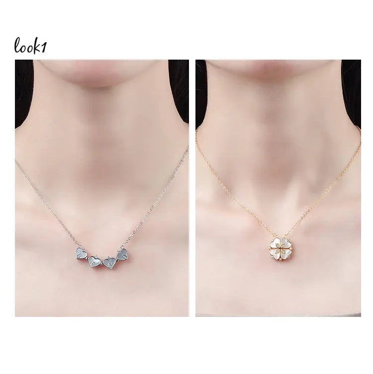 CARLIDANA Luxury Lucky Four Leaf Clover Necklace Love Heart Shell Pendant Choker Necklace for Women Stainless Steel Jewelry Gift