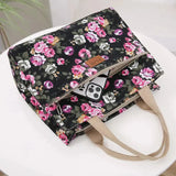 Fashion Floral Print Tote Bag, Portable Canvas Lunch Bag, Women's Casual Handbag & Bento Mommy Bag For Picnic Travel