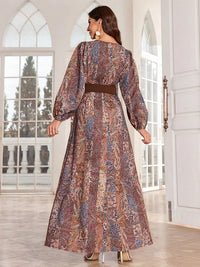 TOLEEN 2024 Fashion Women Spring/Summer Long Elegant Arab Style Lantern Sleeve Caftan Dress With Paisley Flower Print And V-Neck