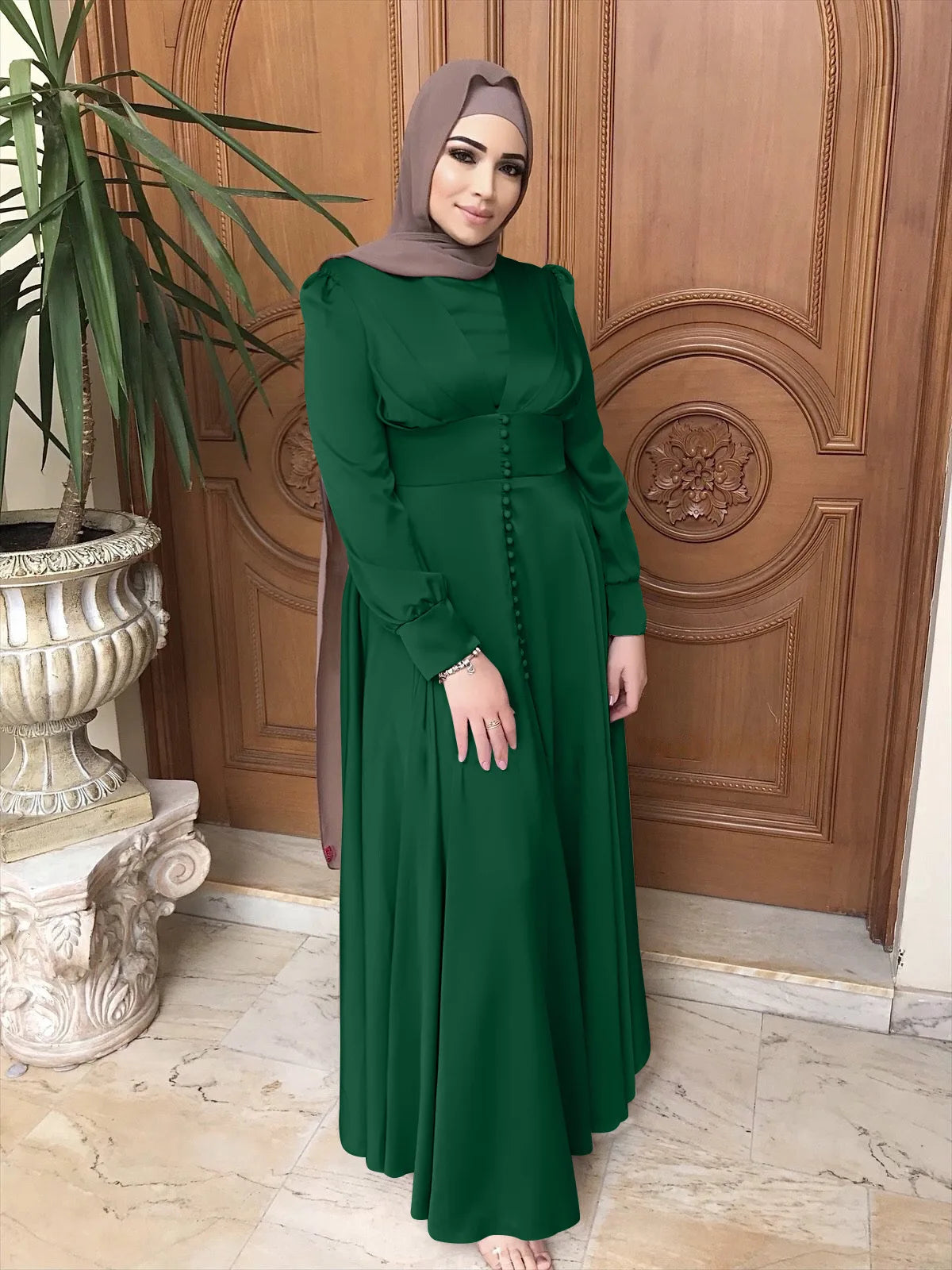 Muslim Abayas For Women Purple Green Kaftan Morocco Dresses Middel East Clothing Long Sleeve Solid Clothing