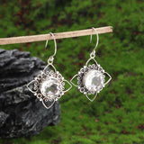 Silver-Plated Carved Flower Drop-Shaped Large Earrings Hypoallergenic Earrings for Women Retro Fashion Casual Party Jewelry