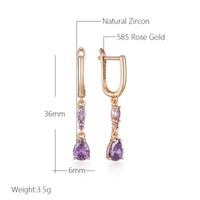 Wbmqda Luxury Fashion Purple Long Drop Earrings For Women 585 Rose Gold Color Elegant Wedding Party Fine Jewelry Accessories