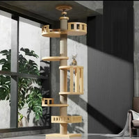 Cat Tree Floor To Ceiling Cat Tower with With Scratching Post Hammock Floor to Ceiling Pet Tree House Pet Furniture Climbing Toy