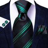 Hi-Tie Light Blue Gold Novelty Paisley Striped Silk Wedding Nicktie For Men Hanky Cufflink Tie Set Business Party Dropshipping