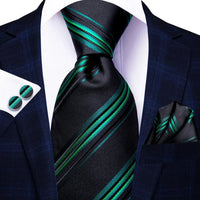 Hi-Tie Light Blue Gold Novelty Paisley Striped Silk Wedding Nicktie For Men Hanky Cufflink Tie Set Business Party Dropshipping